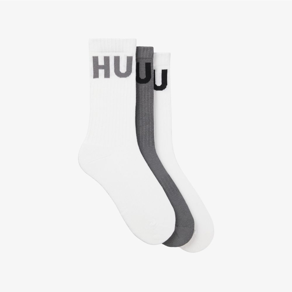 HUGO - Bộ 3 tất cổ ngắn viền gân có logo