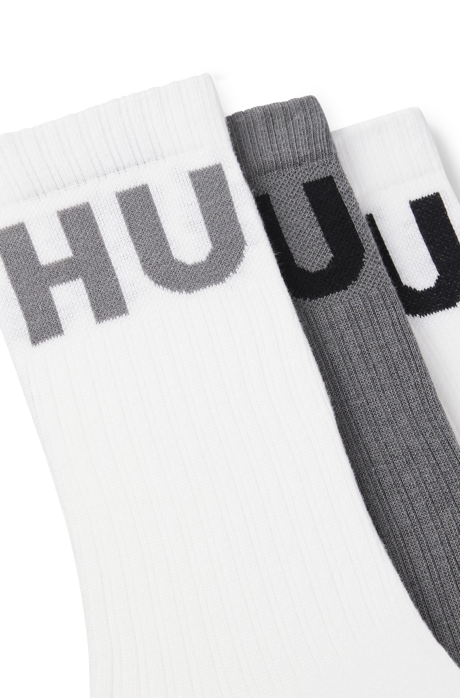 HUGO - Bộ 3 tất cổ ngắn viền gân có logo