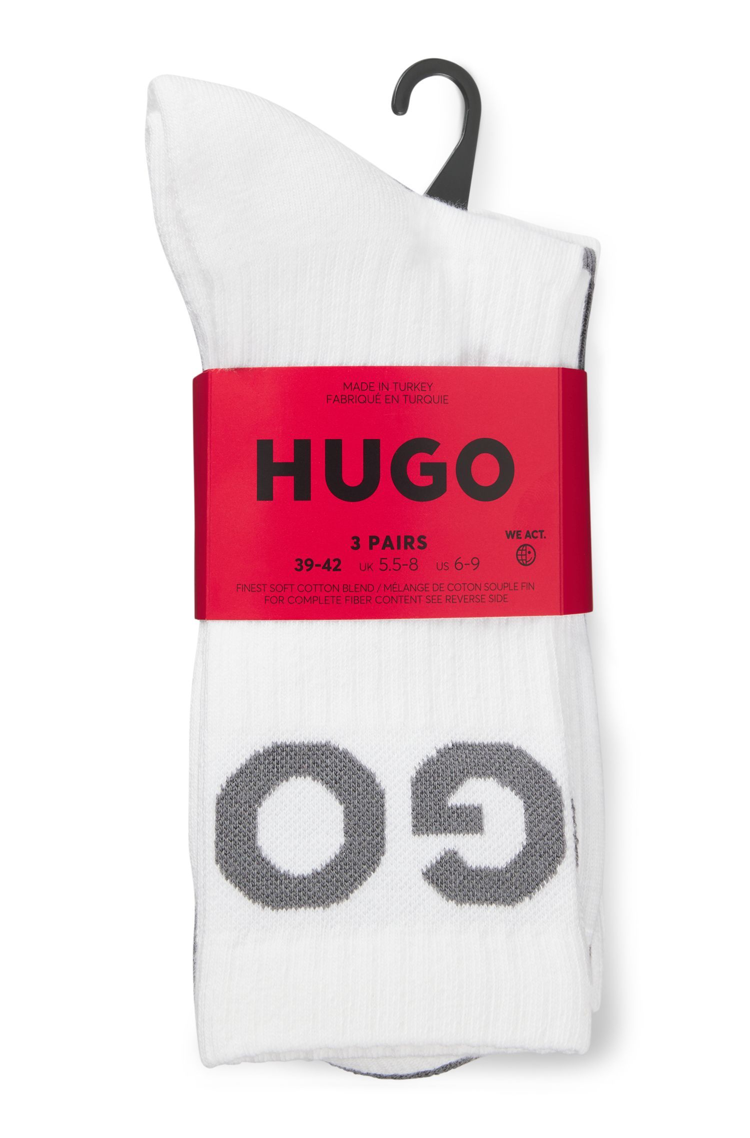 HUGO - Bộ 3 tất cổ ngắn viền gân có logo
