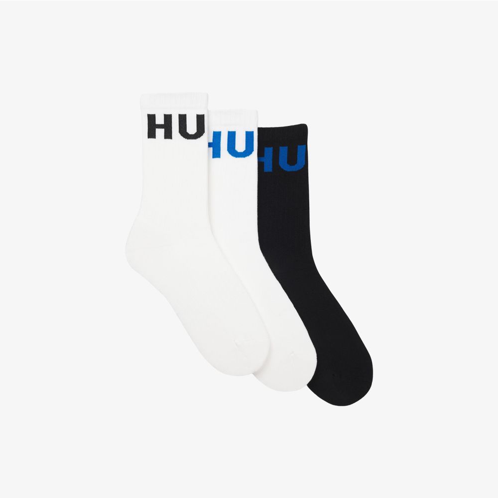 HUGO - Bộ 3 tất cổ ngắn viền gân có logo