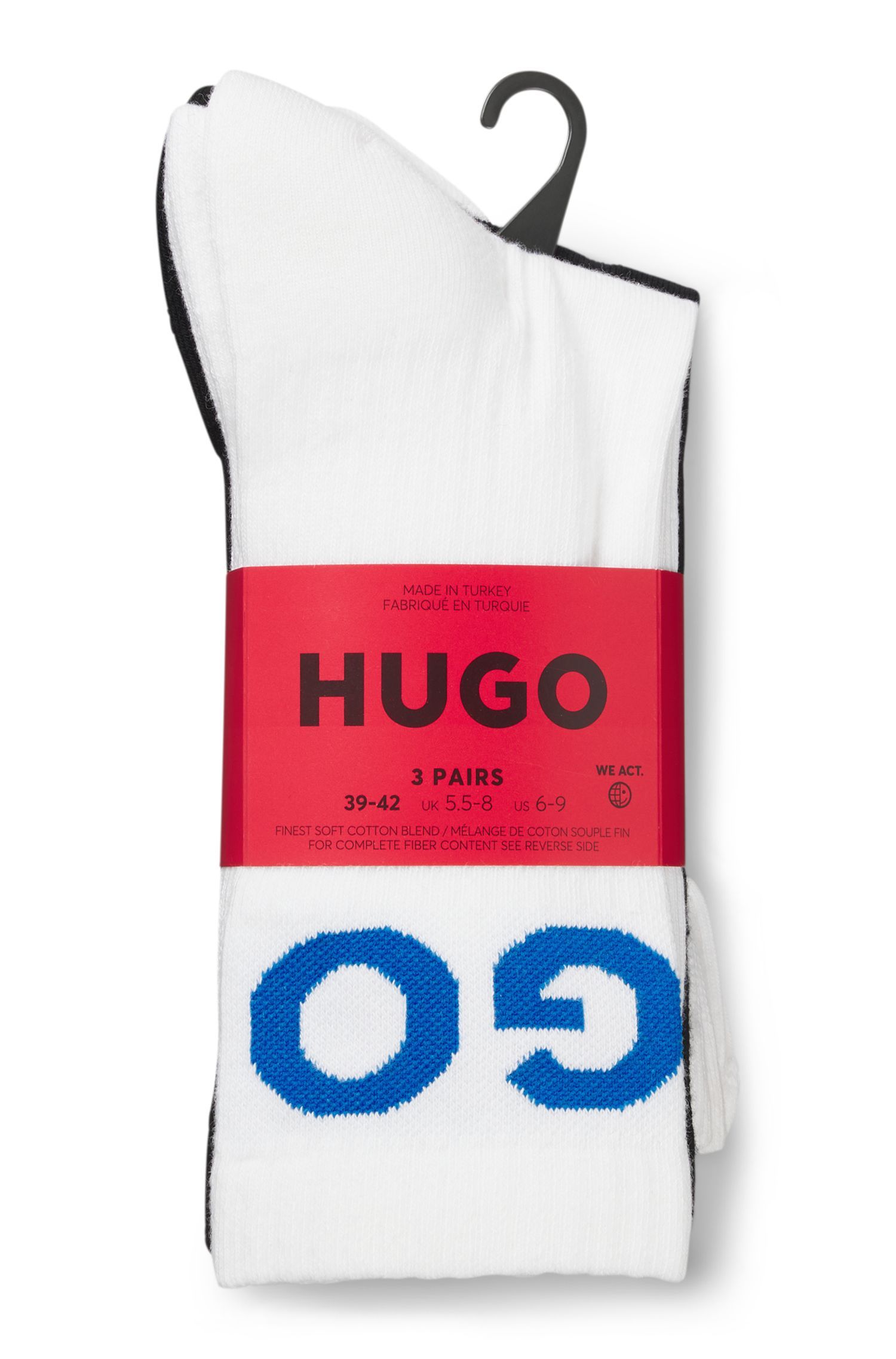 HUGO - Bộ 3 tất cổ ngắn viền gân có logo