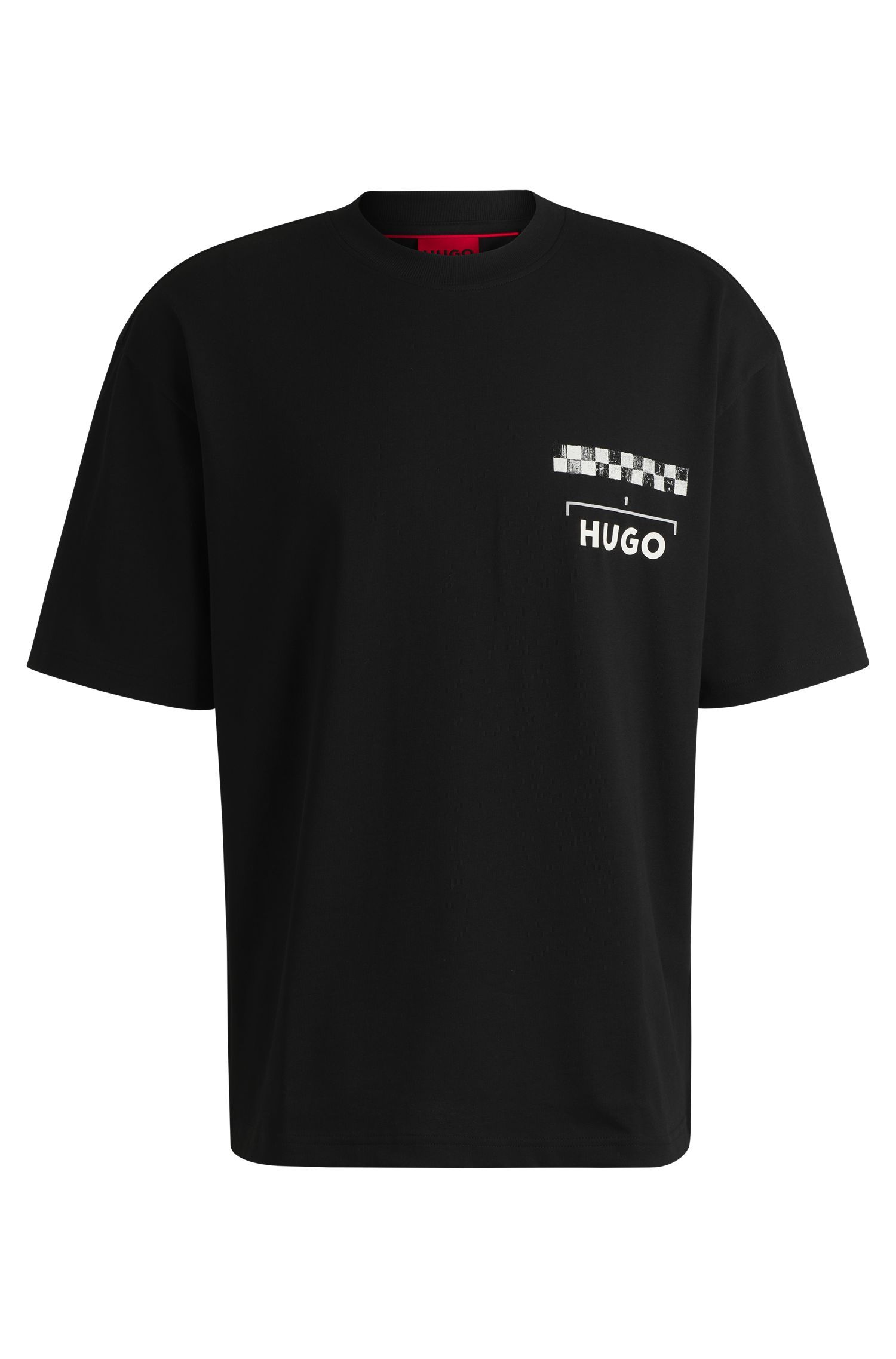 HUGO - Áo thun vải cotton jersey in họa tiết đua xe