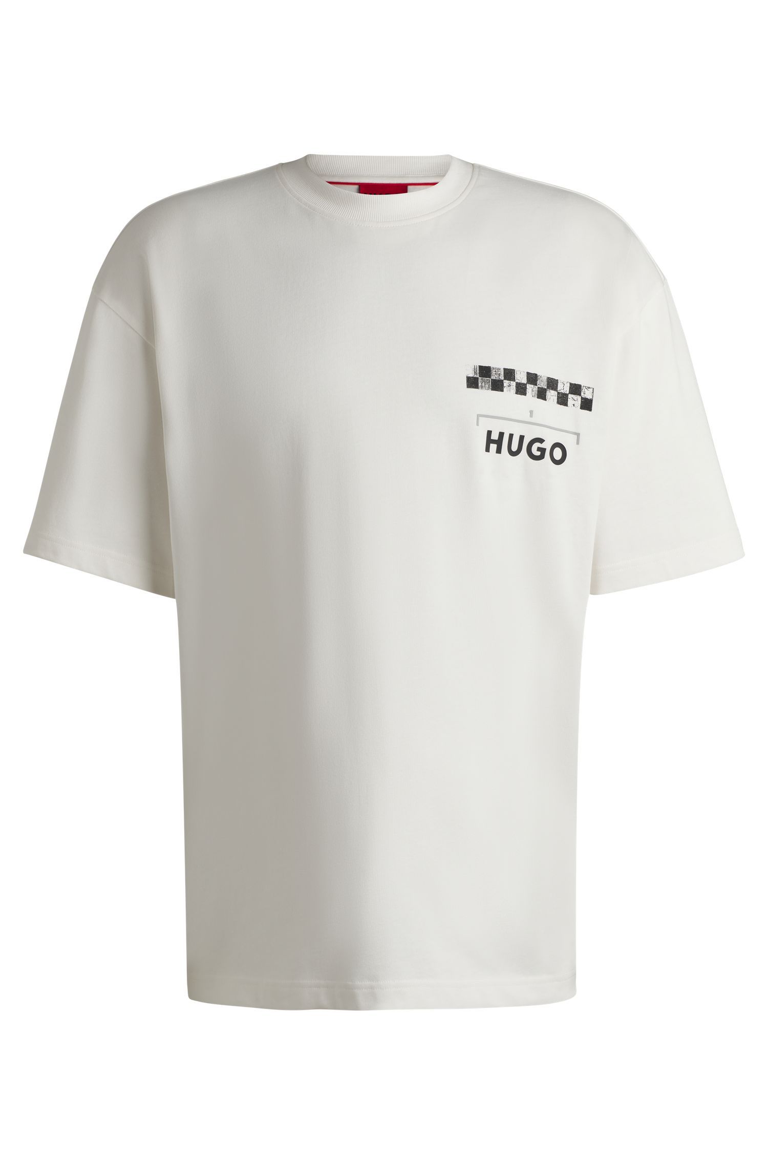 HUGO - Áo thun vải cotton jersey in họa tiết đua xe