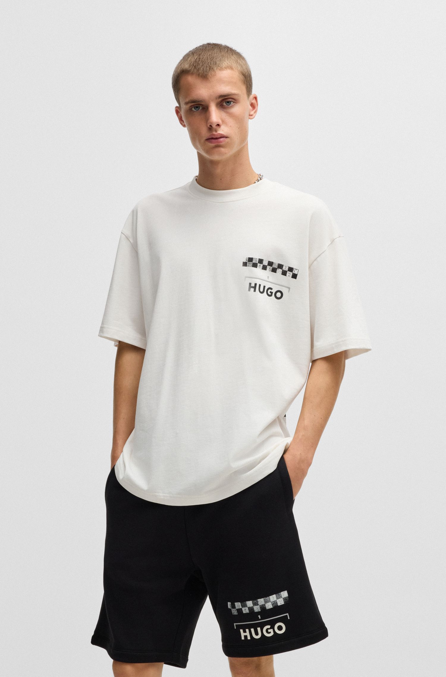 Áo thun vải cotton jersey in họa tiết đua xe
