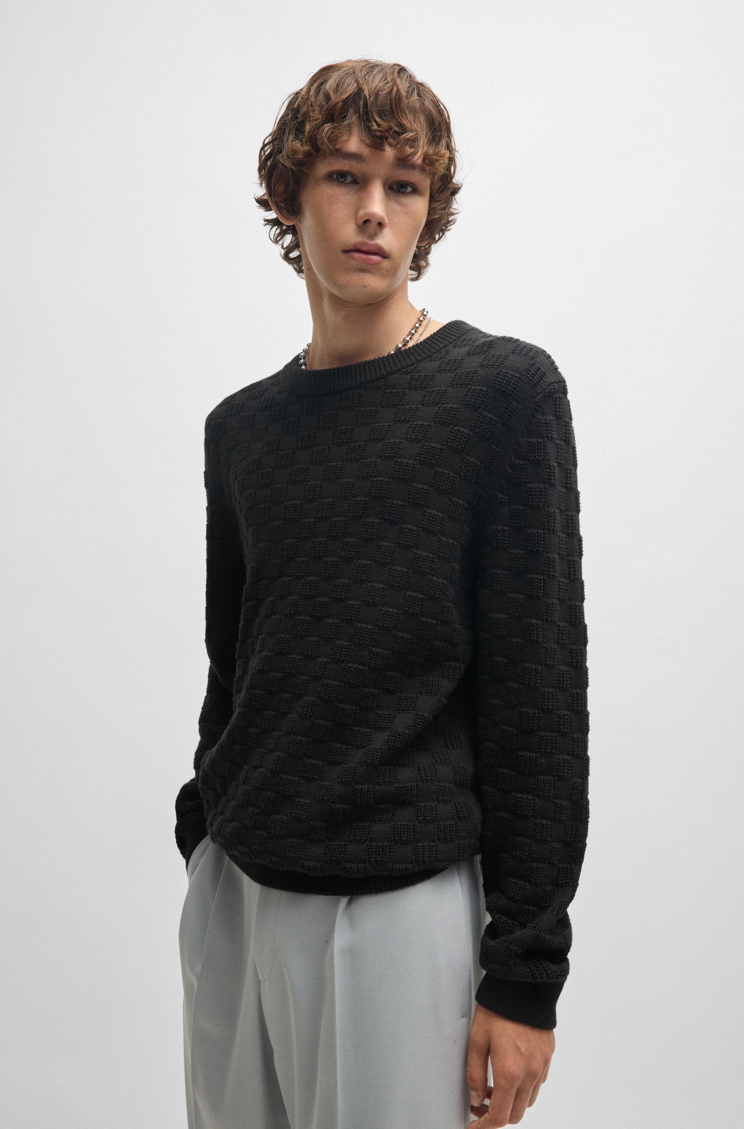 Áo sweater cotton dáng relaxed-fit với họa tiết jacquard