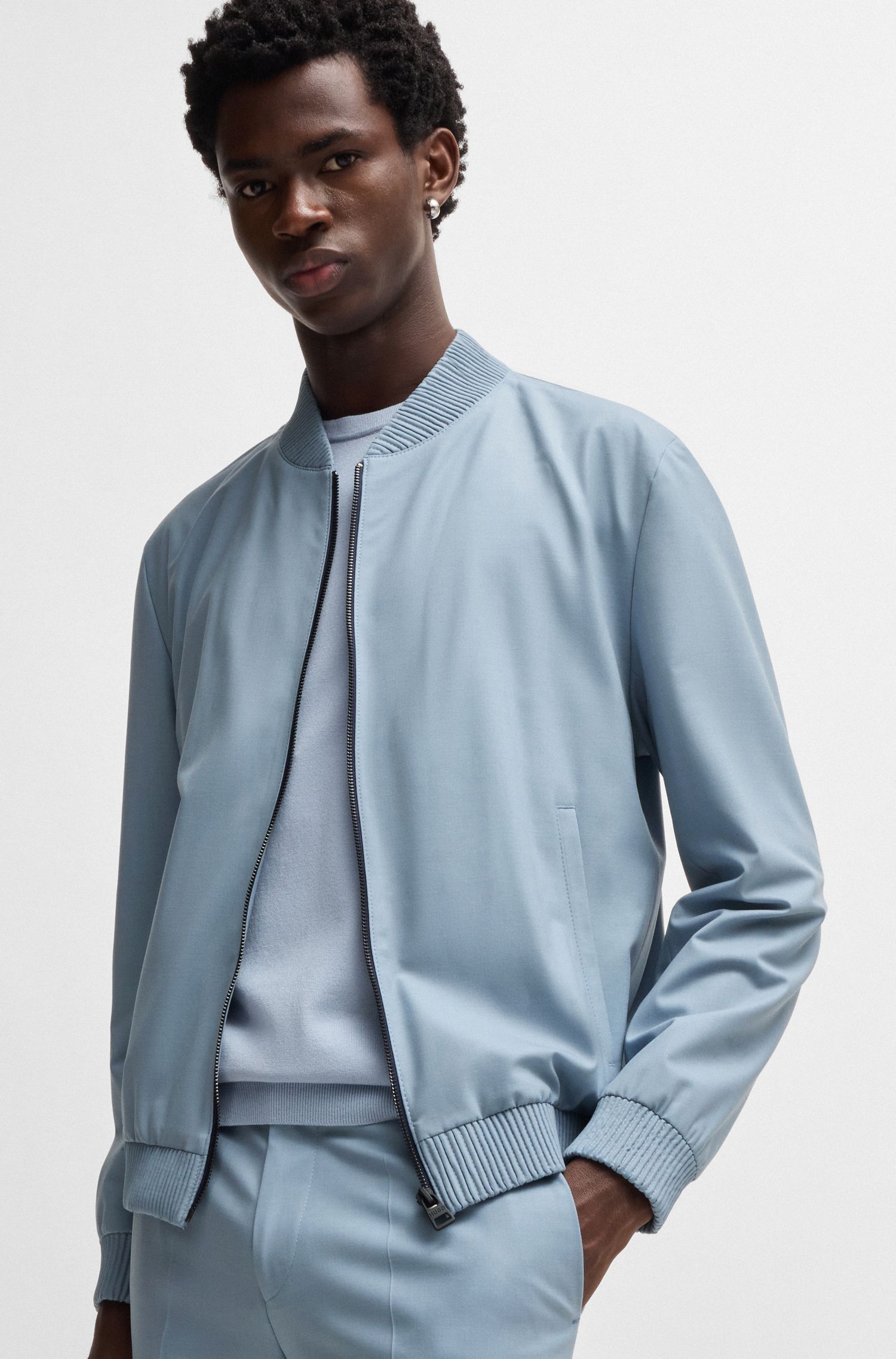 HUGO - Áo khoác dáng slim-fit len co giãn