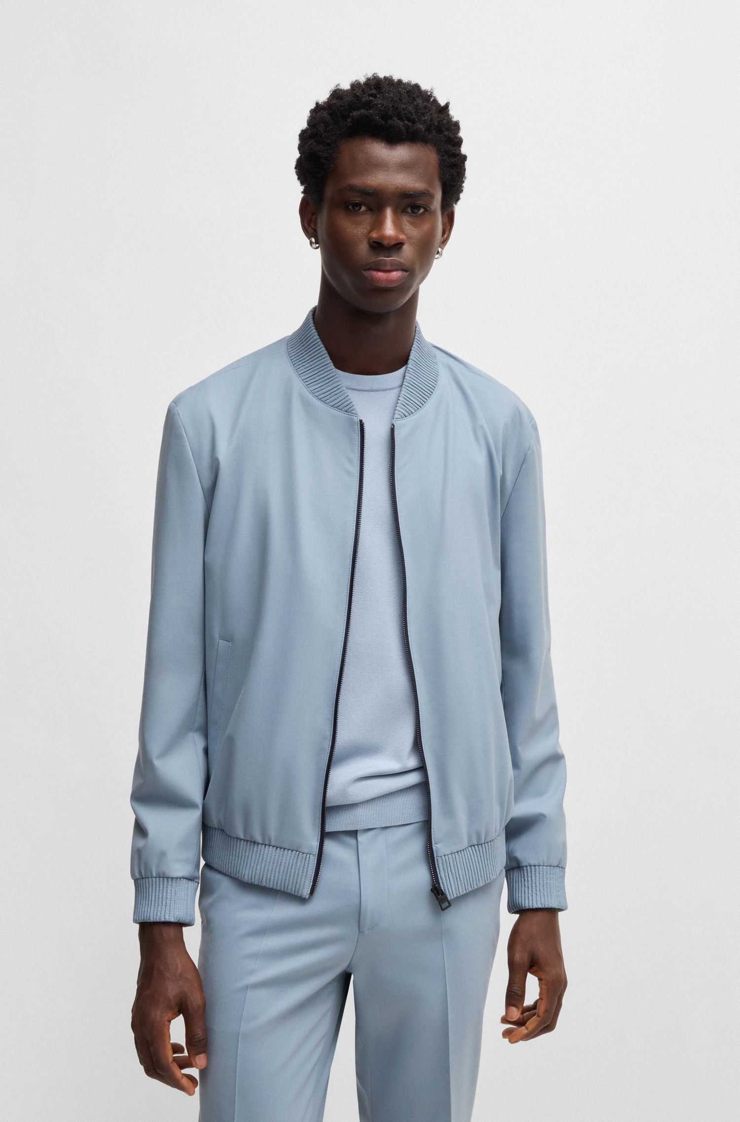 HUGO - Áo khoác dáng slim-fit len co giãn