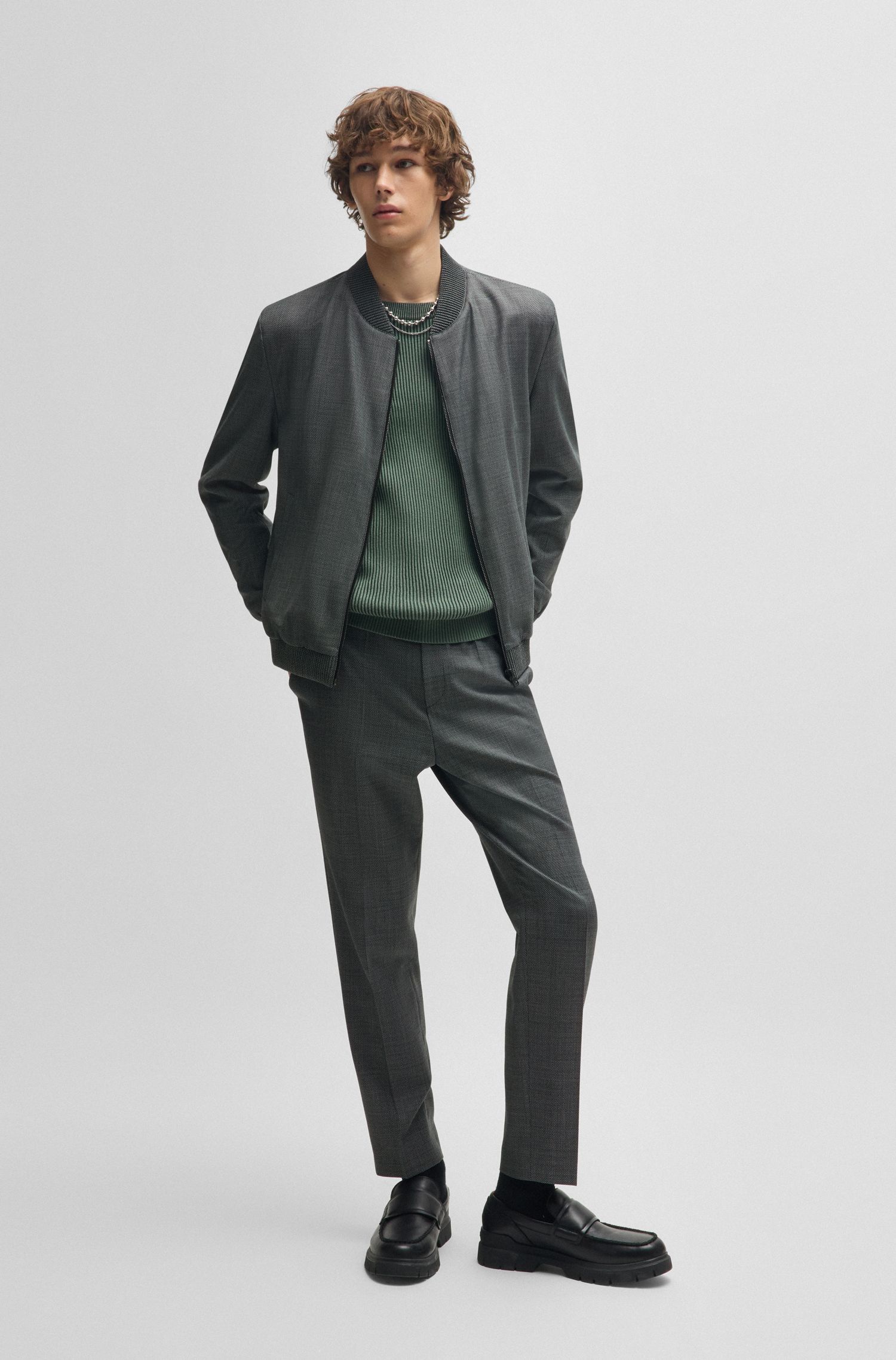 HUGO - Quần dài dáng extra-slim-fit vải co giãn có họa tiết