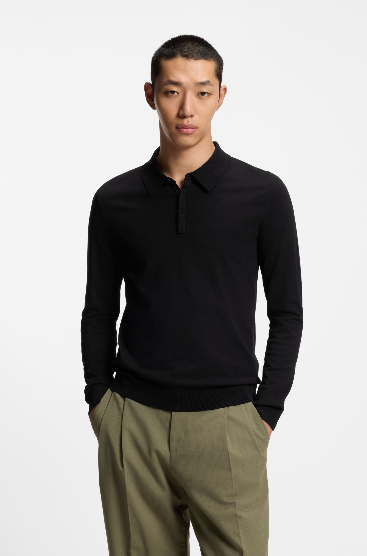 Áo polo sweater dáng slim fit với khóa dấu