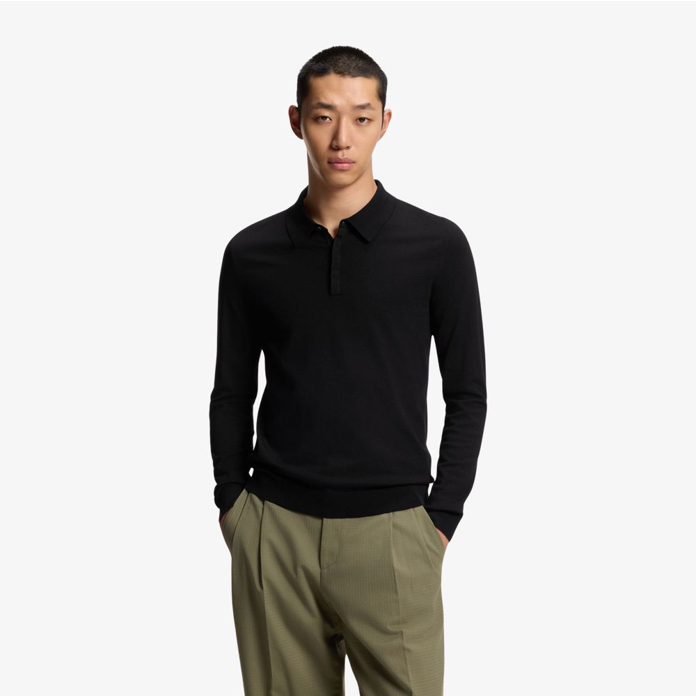 HUGO - Áo polo sweater dáng slim fit với khóa dấu