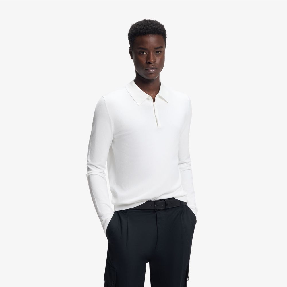 HUGO - Áo polo sweater dáng slim fit với khóa dấu