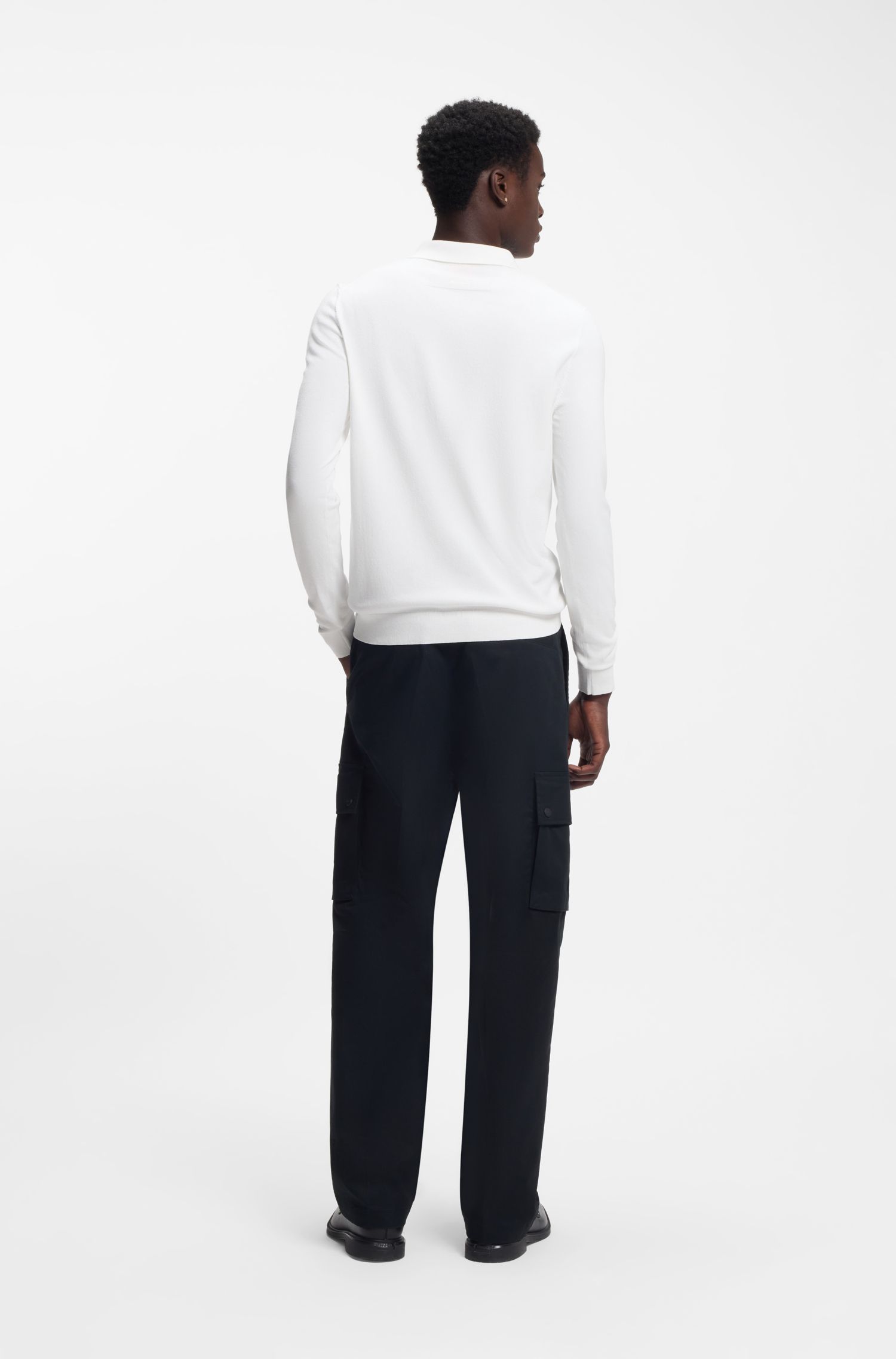 HUGO - Áo polo sweater dáng slim fit với khóa dấu