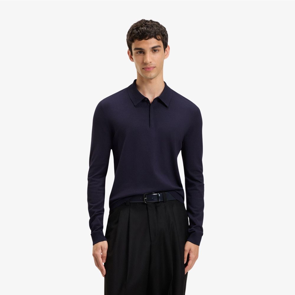 HUGO - Áo polo sweater dáng slim fit với khóa dấu