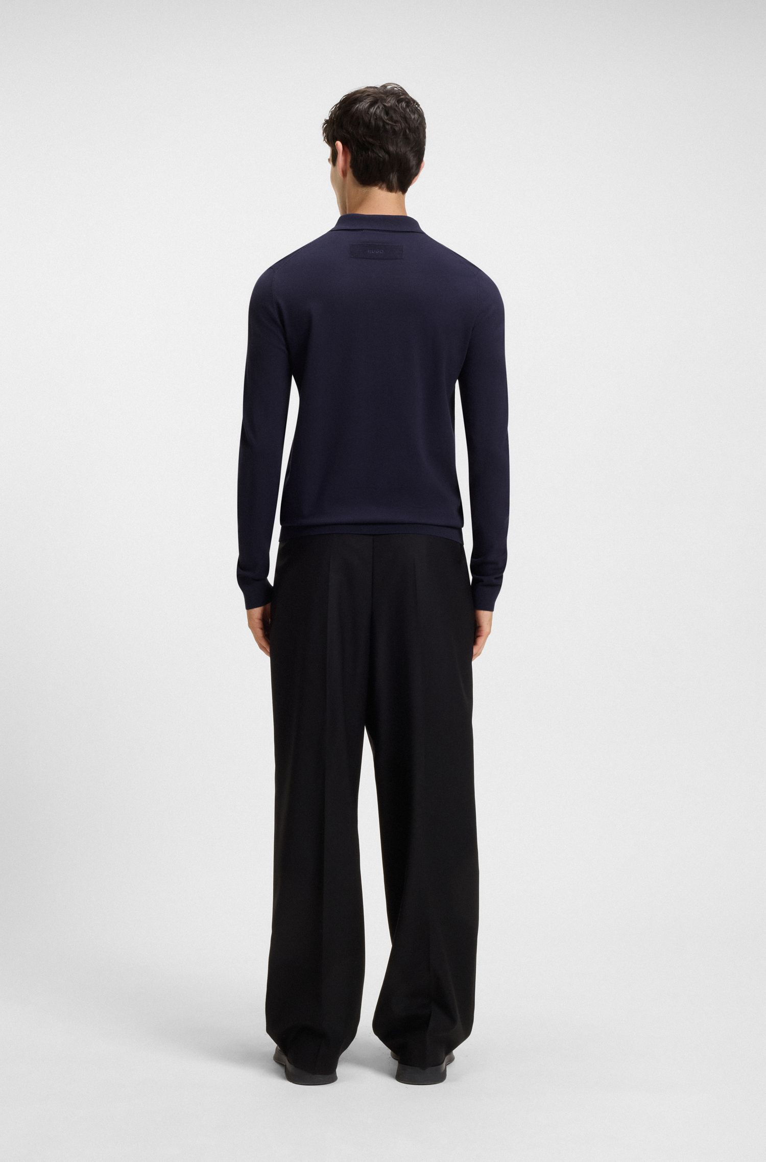 HUGO - Áo polo sweater dáng slim fit với khóa dấu
