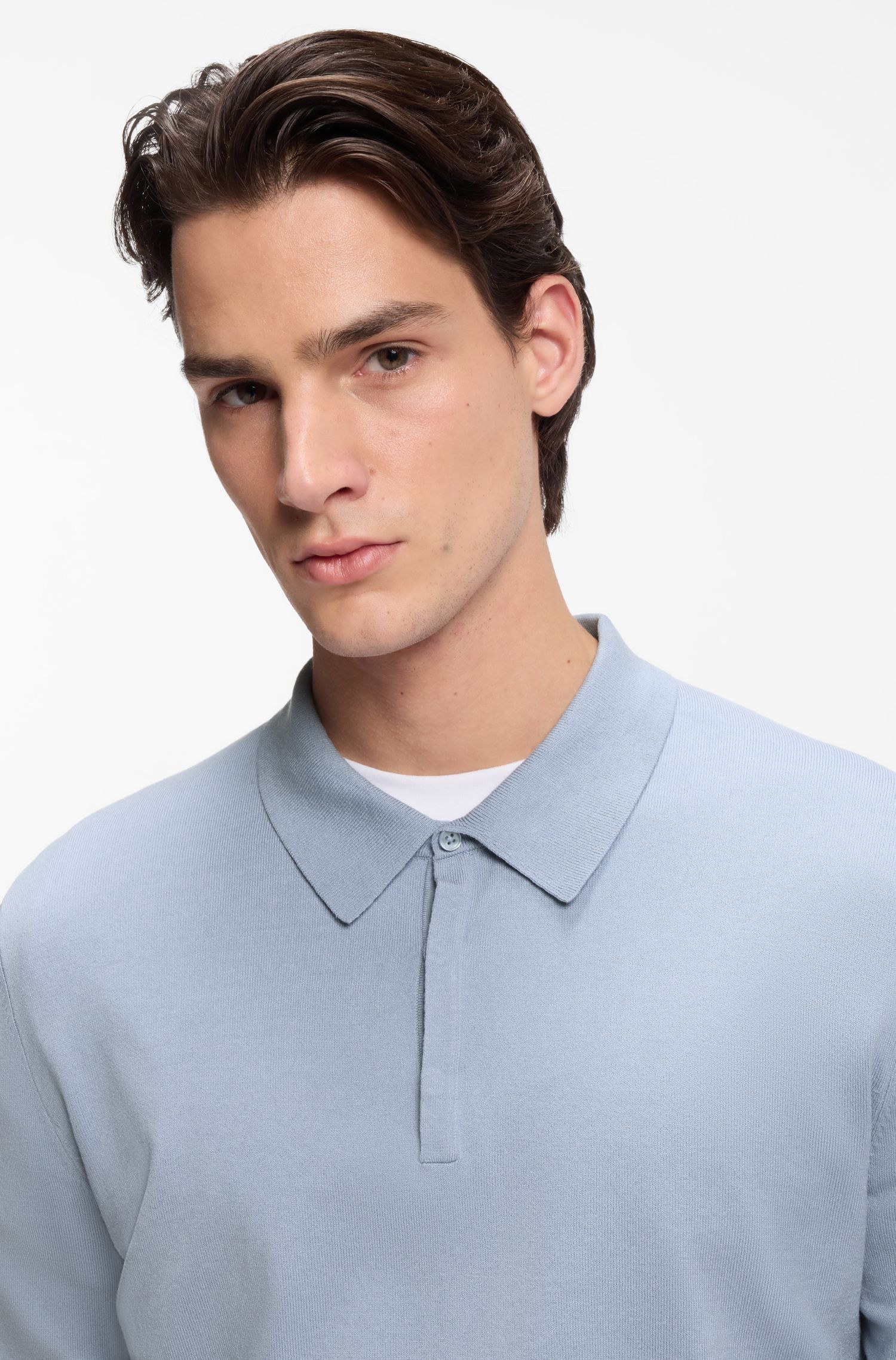 HUGO - Áo polo sweater dáng slim fit với khóa dấu