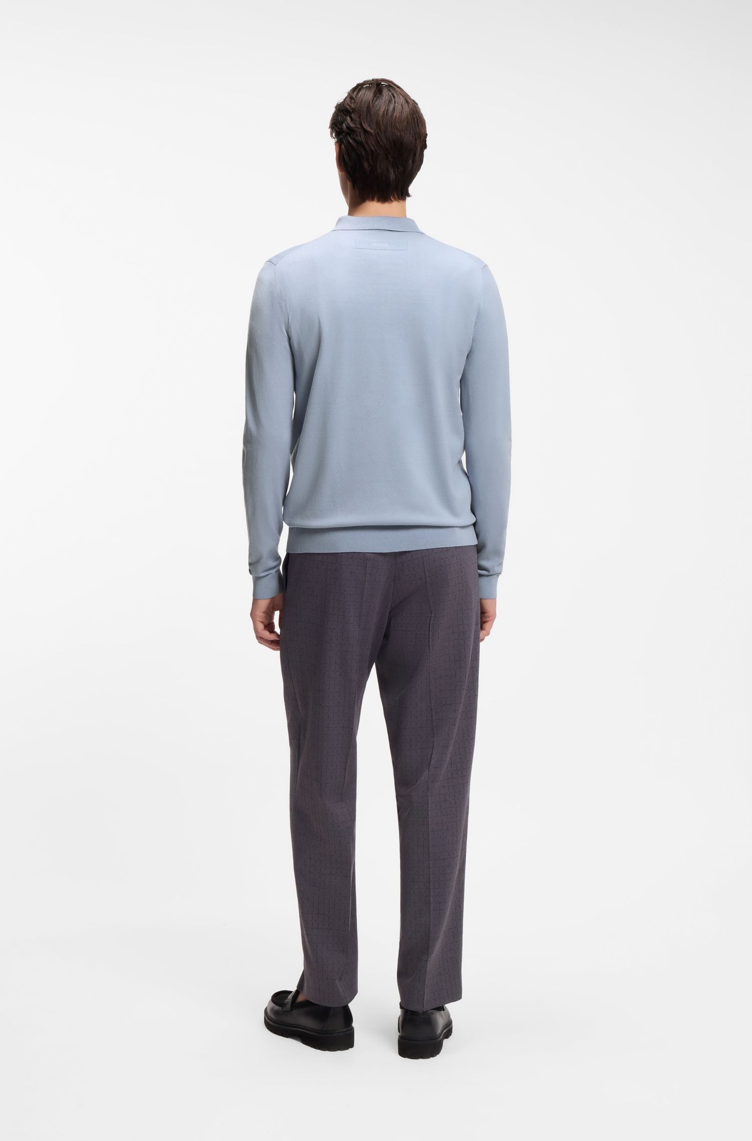 HUGO - Áo polo sweater dáng slim fit với khóa dấu