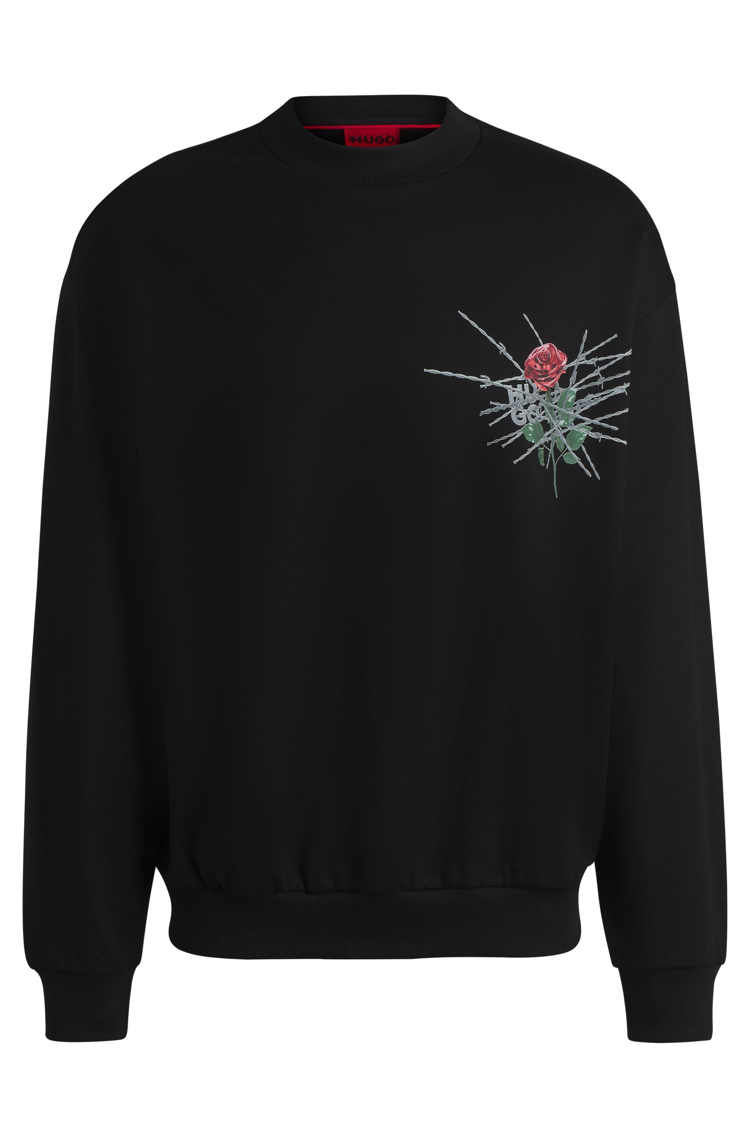 HUGO - Áo sweatshirt dáng relaxed-fit vải cotton-twill với họa tiết theo mùa