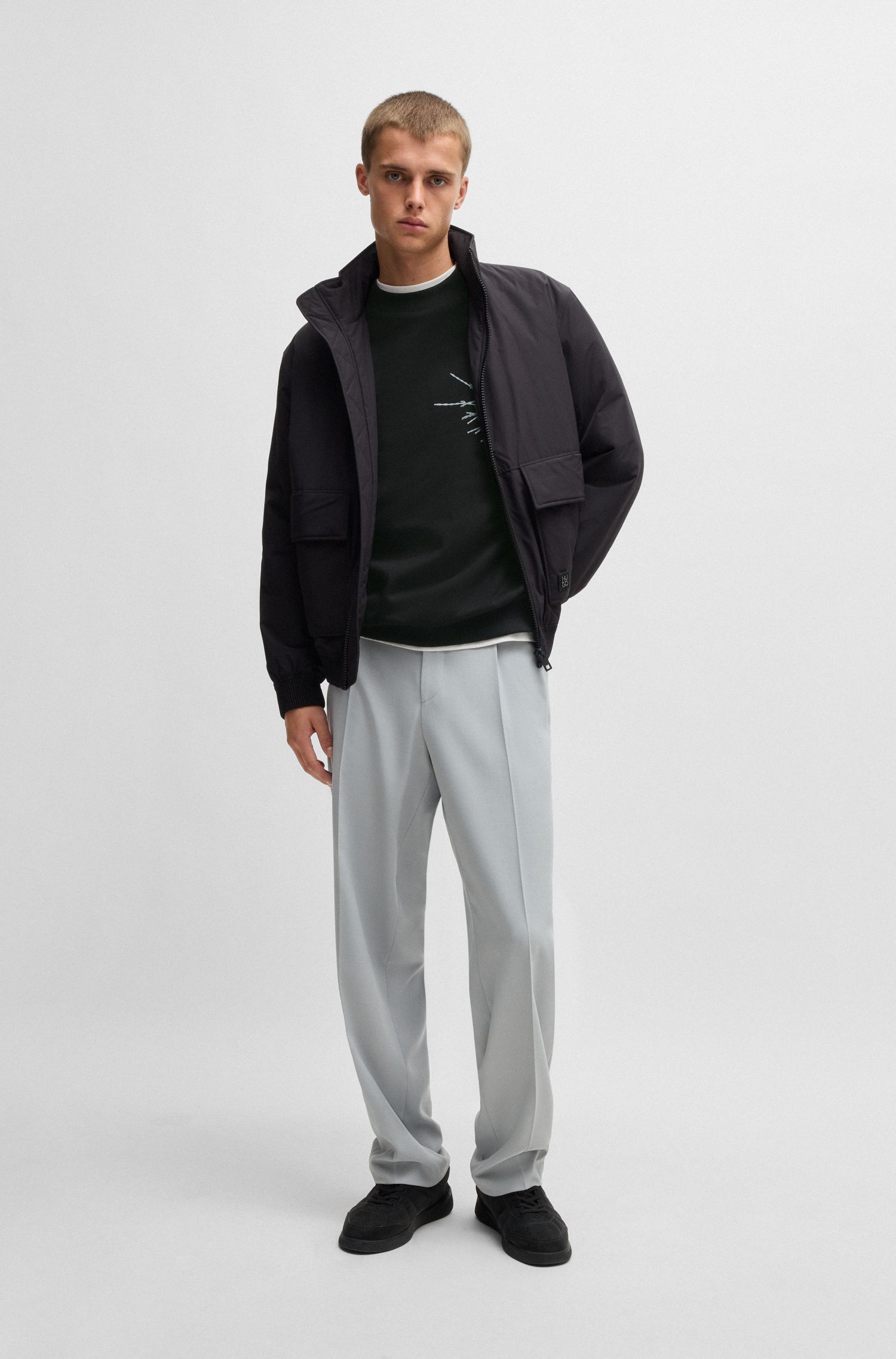 HUGO - Áo sweatshirt dáng relaxed-fit vải cotton-twill với họa tiết theo mùa
