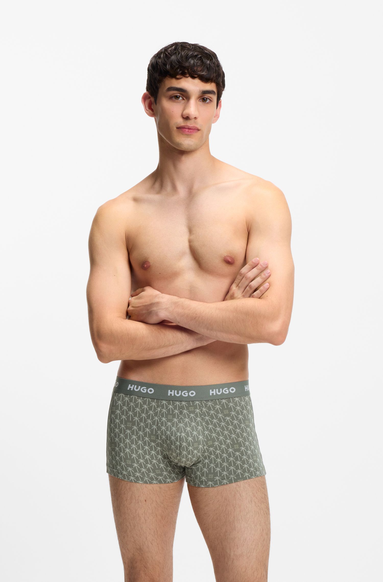 HUGO - Bộ 3 quần lót cotton co giãn cạp logo