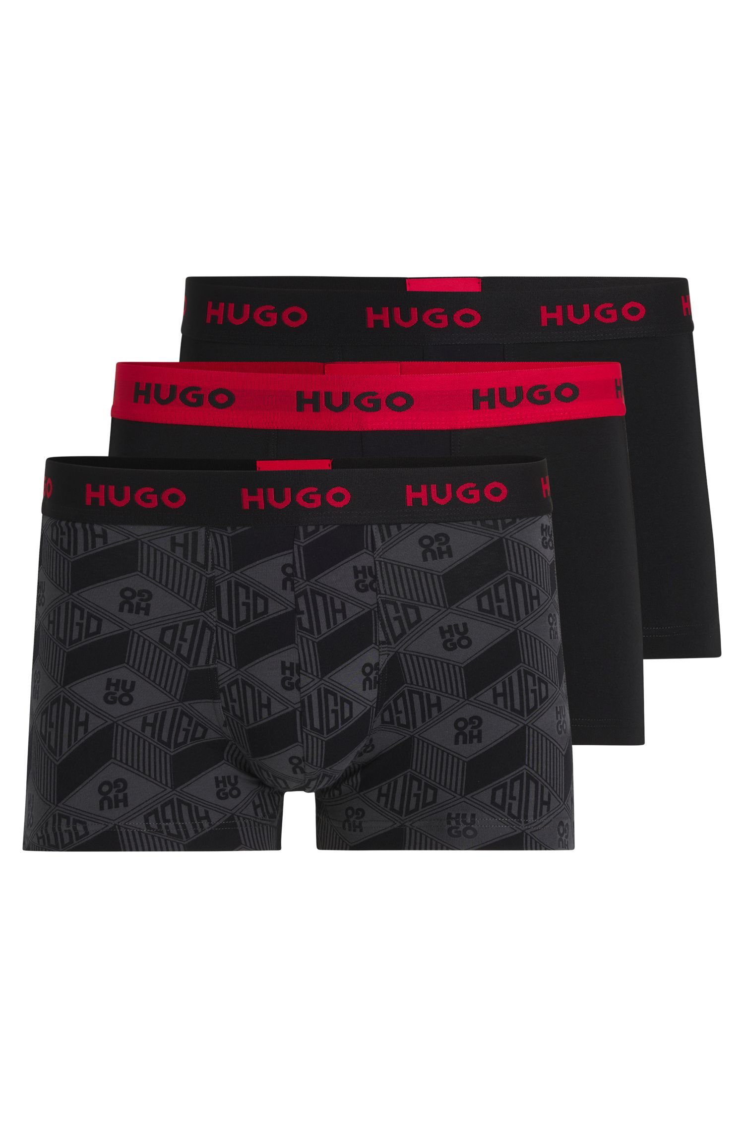 HUGO - Bộ 3 quần lót cotton co giãn cạp logo