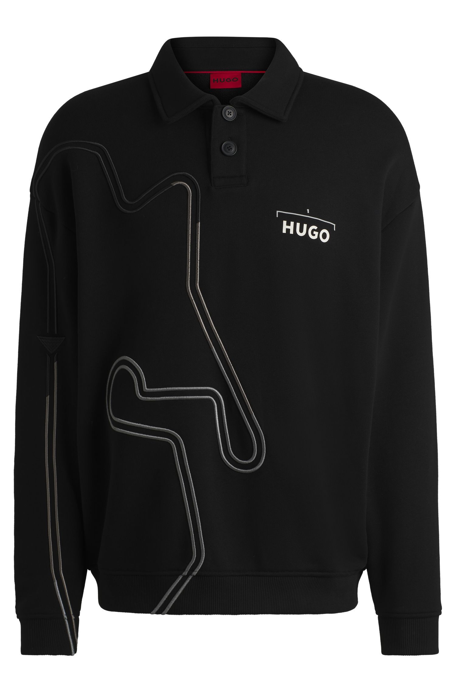 HUGO - Áo nỉ Drompol dáng relaxed fit họa tiết đua xe