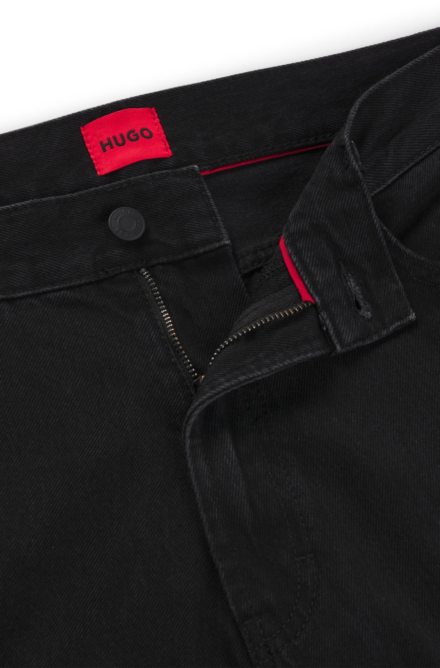 HUGO - Quần jeans dáng tapered-fit từ chất liệu denim đen