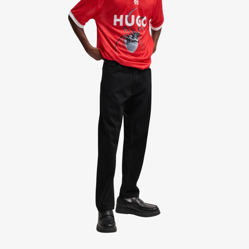 HUGO - Quần jeans dáng tapered-fit từ chất liệu denim đen