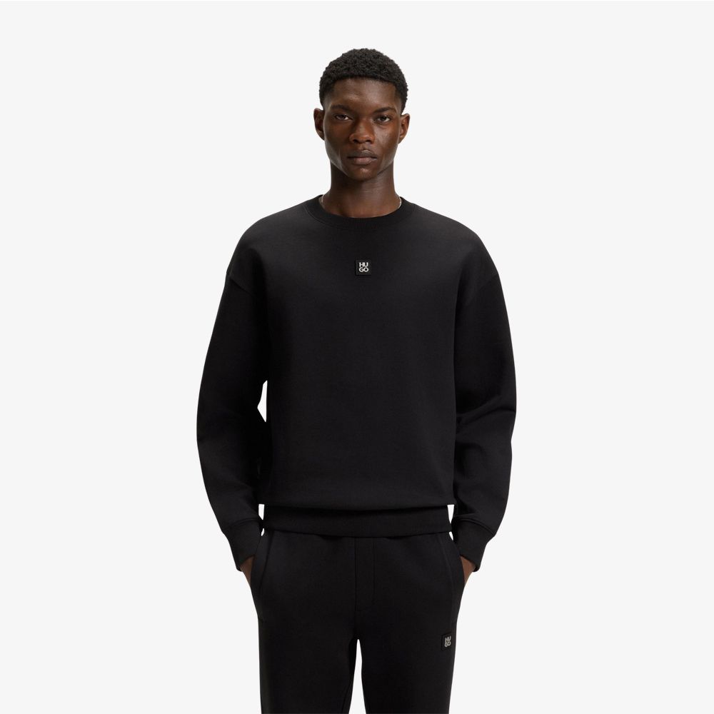 HUGO - Áo sweatshirt phối logo xếp chồng vải cotton pha