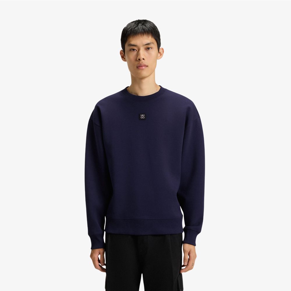 HUGO - Áo sweatshirt phối logo xếp chồng vải cotton pha