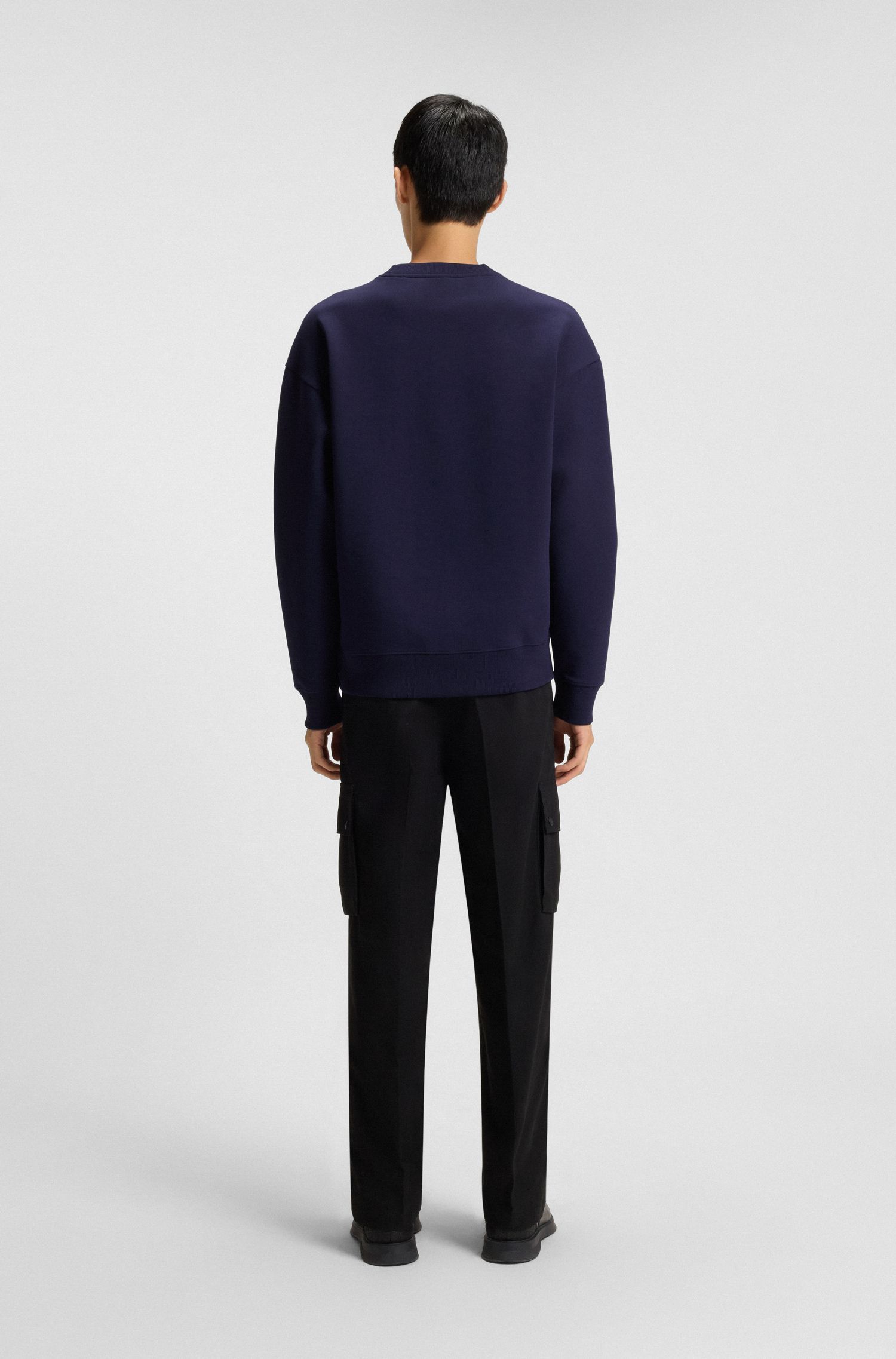 HUGO - Áo sweatshirt phối logo xếp chồng vải cotton pha