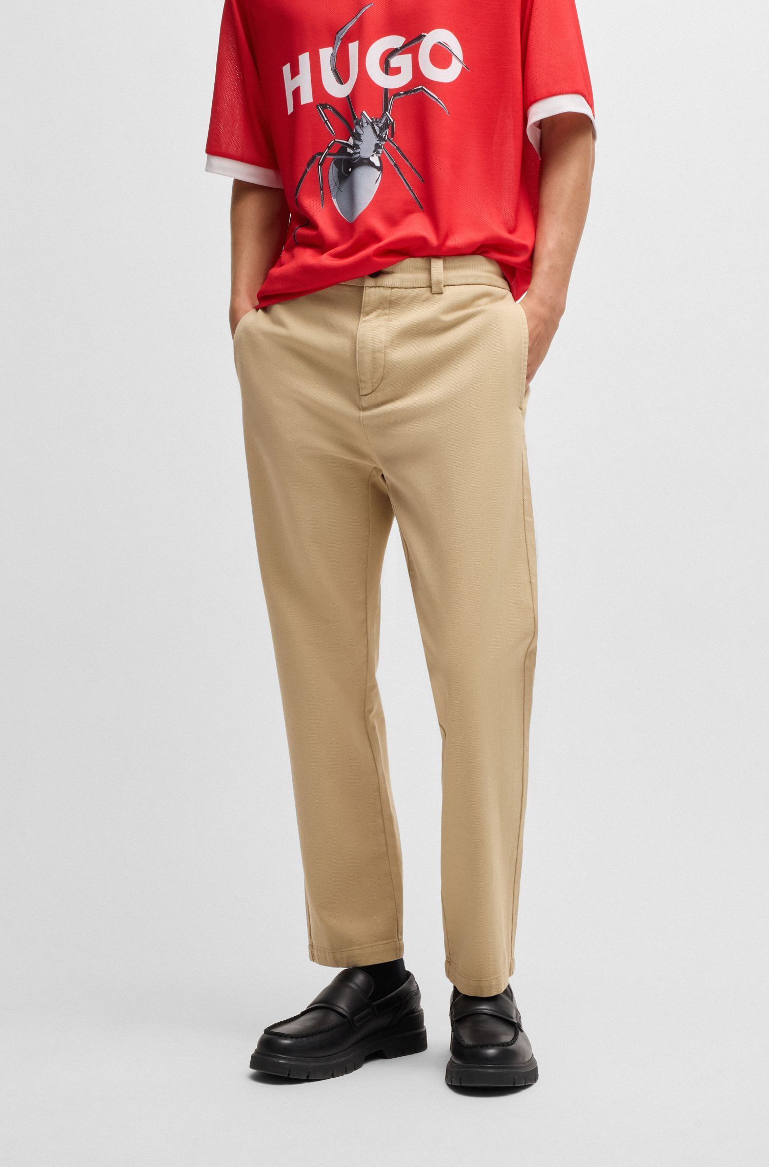 Quần dài dáng slim-fit vải cotton twill