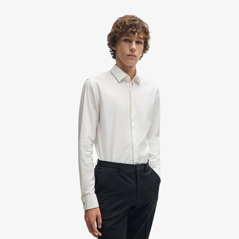 HUGO - Áo sơ mi dáng slim-fit từ cotton co giãn