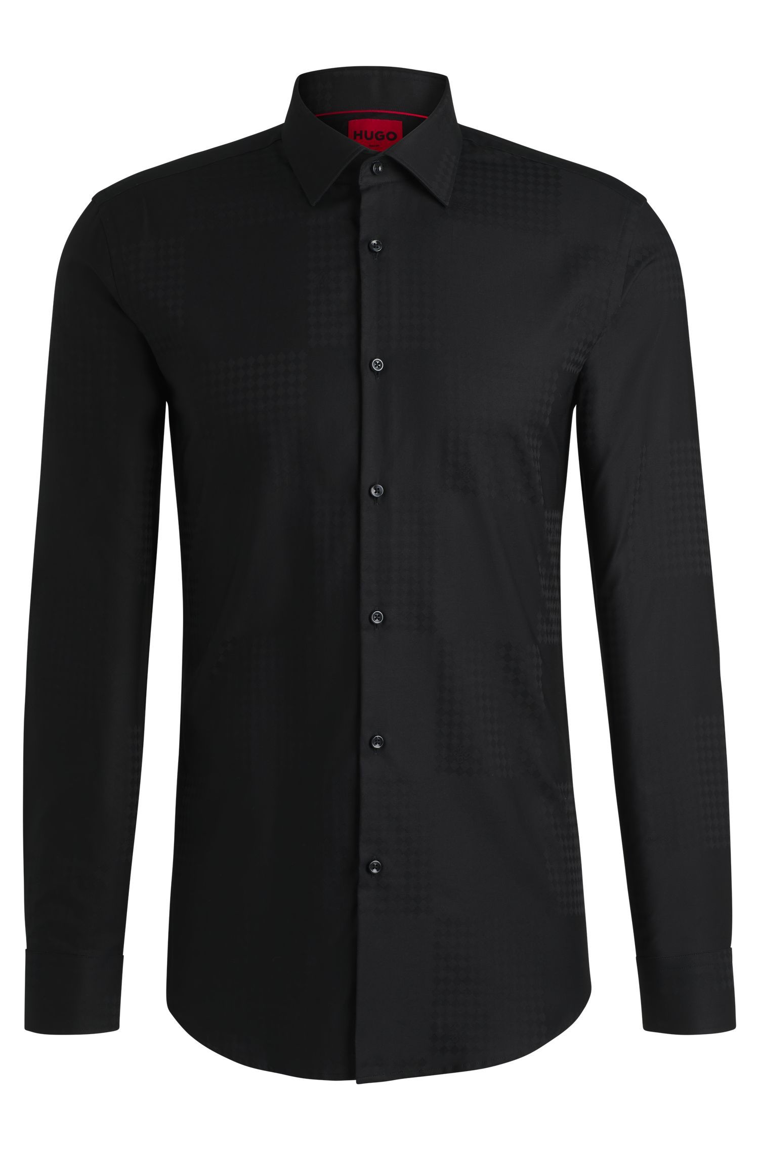Áo sơ mi dáng slim-fit vải cotton jacquard in họa tiết caro