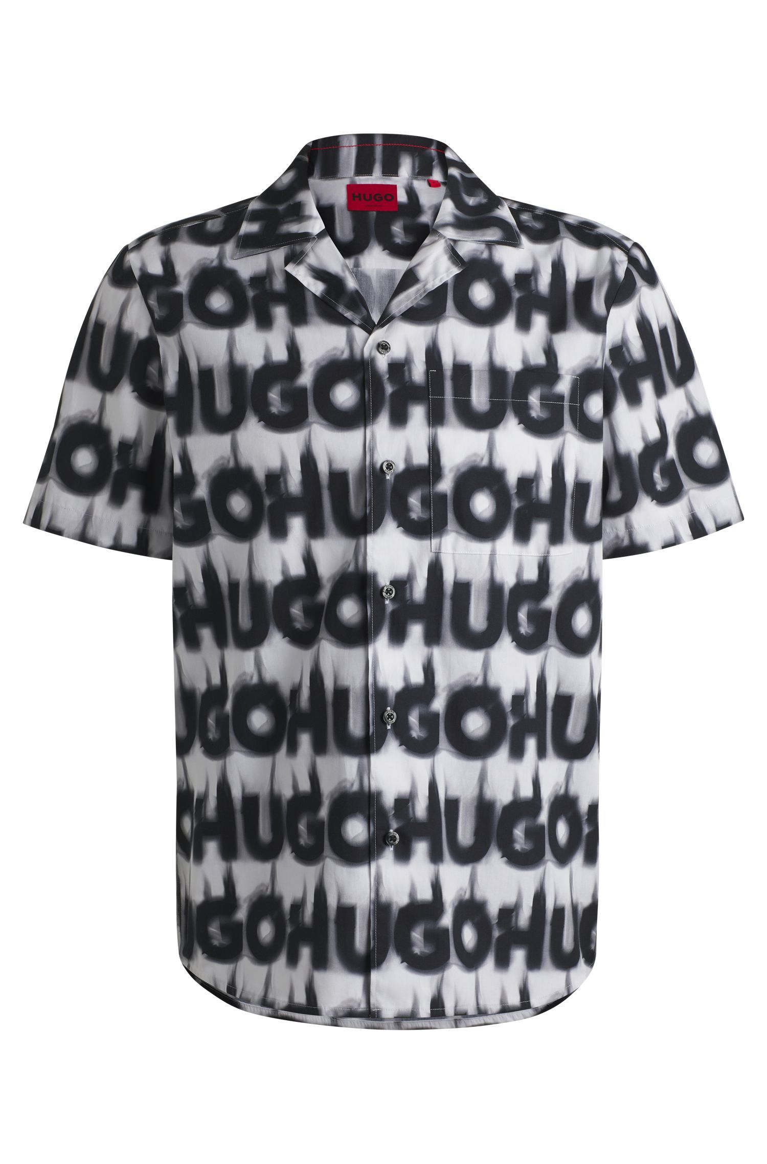 HUGO - Áo sơ mi dáng relaxed-fit vải cotton họa tiết logo khói