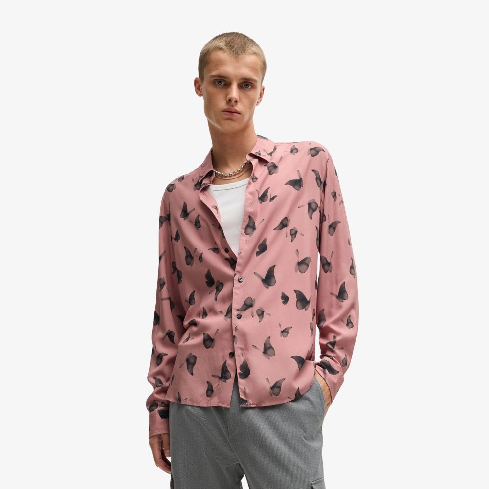 HUGO - Áo sơ mi dáng relaxed-fit từ poplin họa tiết theo mùa