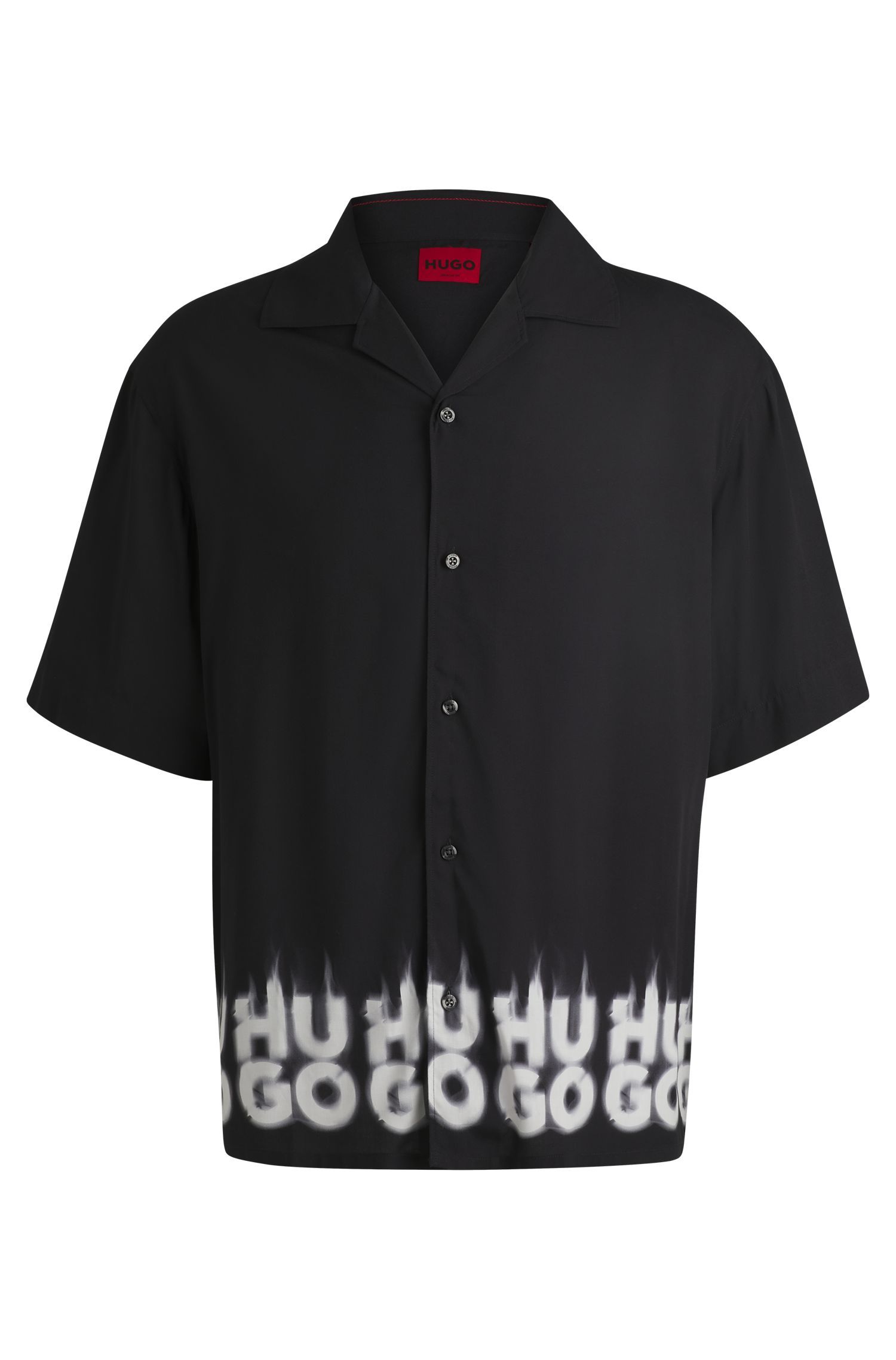 HUGO - Áo sơ mi dáng oversize-fit họa tiết logo khói