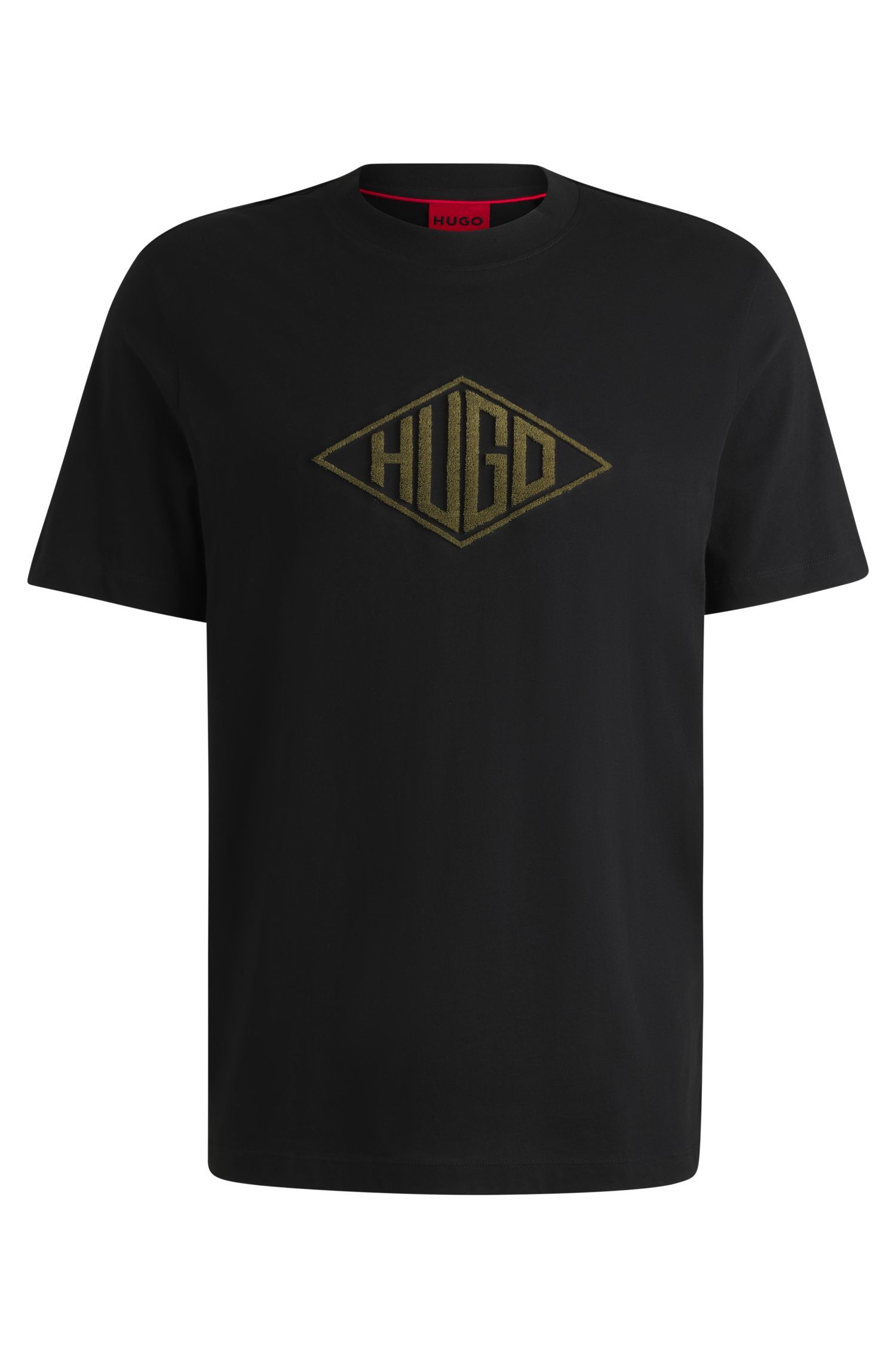 HUGO - Áo thun vải cotton jersey thêu logo hình
