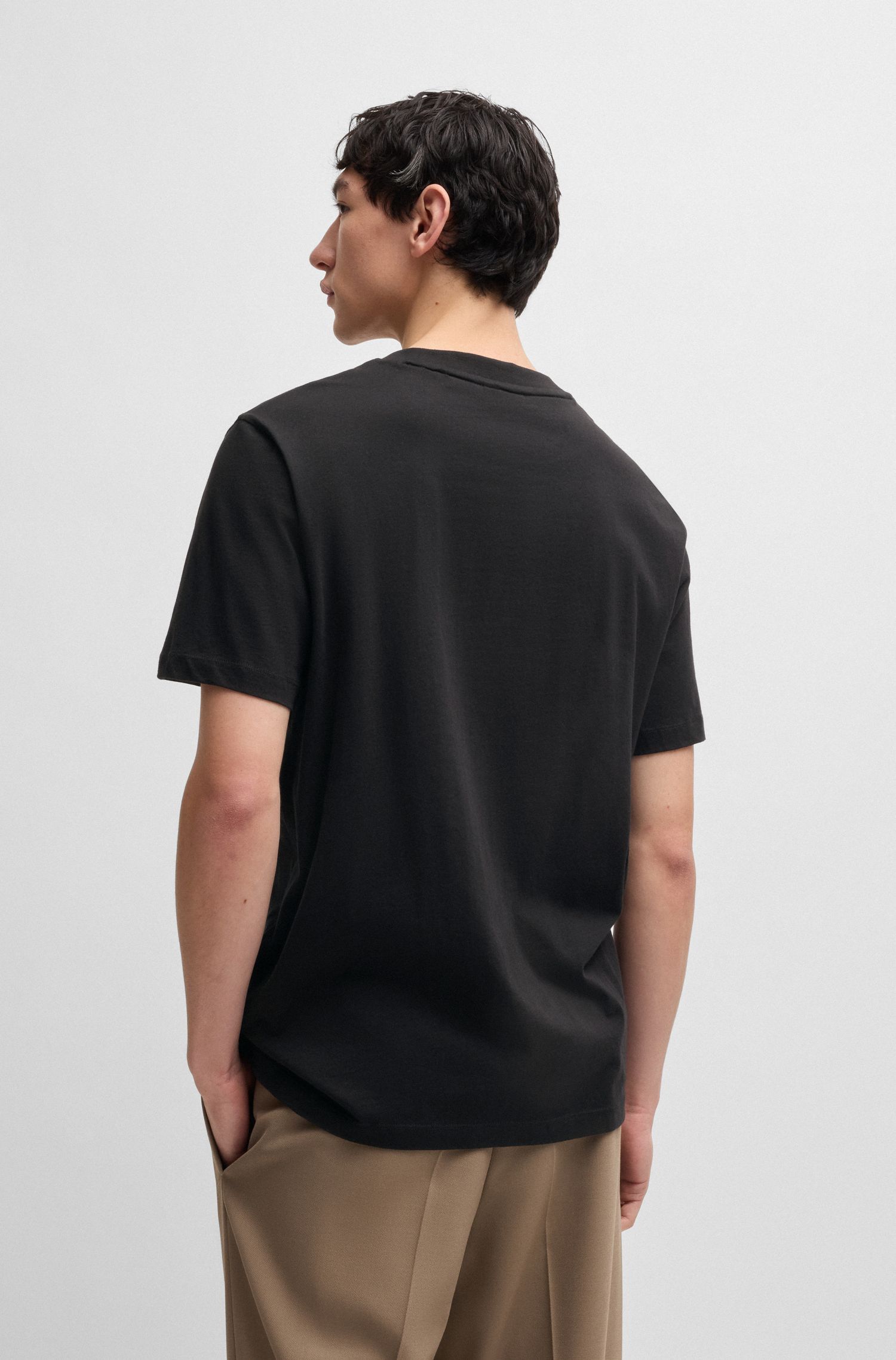 HUGO - Áo thun vải cotton jersey thêu logo hình