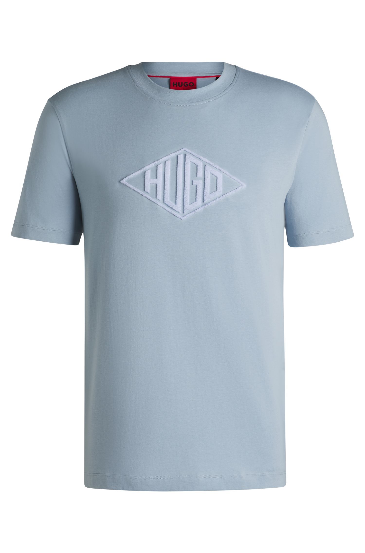 HUGO - Áo thun vải cotton jersey thêu logo hình