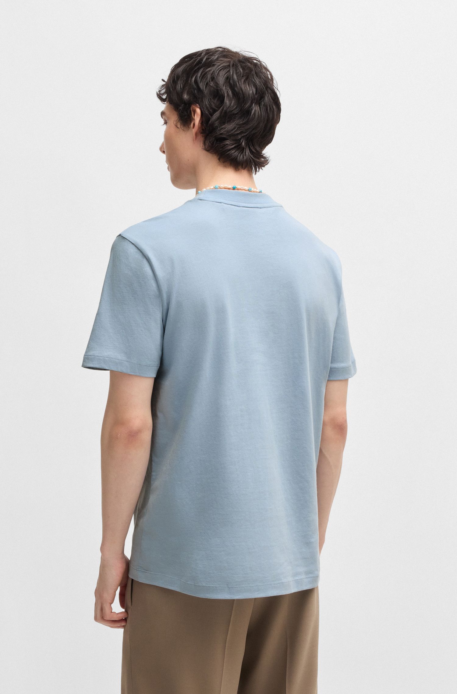 HUGO - Áo thun vải cotton jersey thêu logo hình
