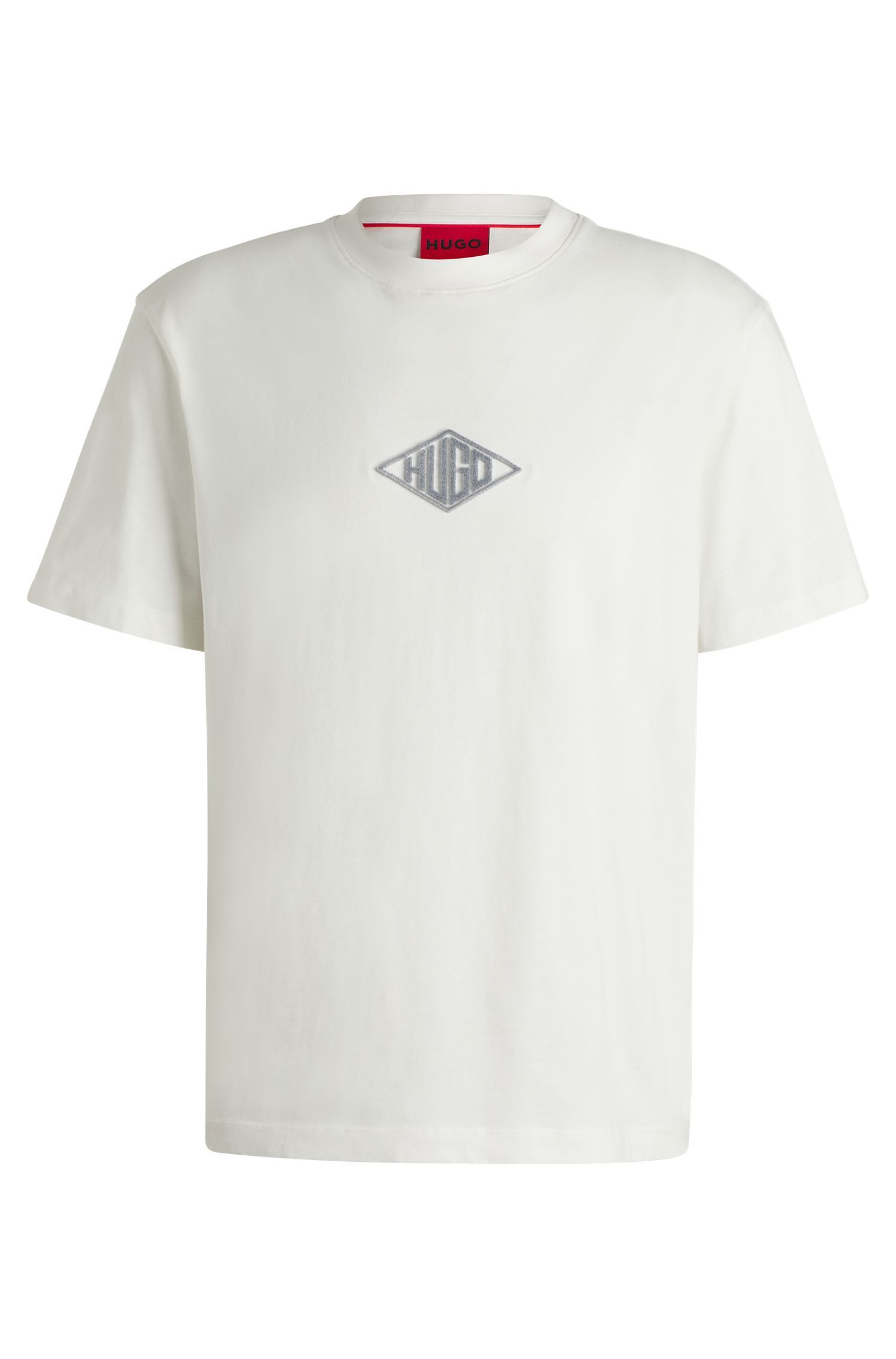 HUGO - Áo thun dáng relaxed vải cotton với logo thêu