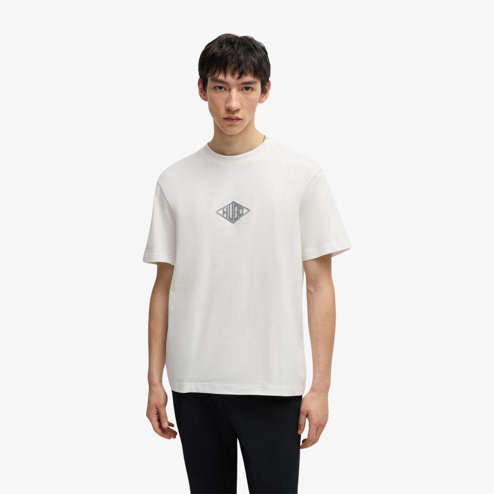 HUGO - Áo thun dáng relaxed vải cotton với logo thêu