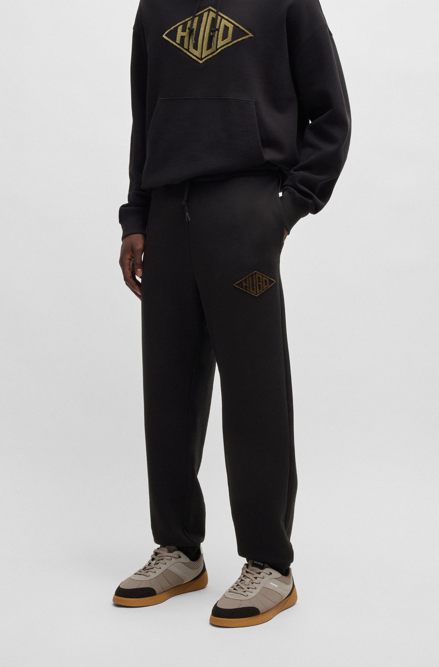 HUGO - Quần jogger vải cotton terry thêu logo