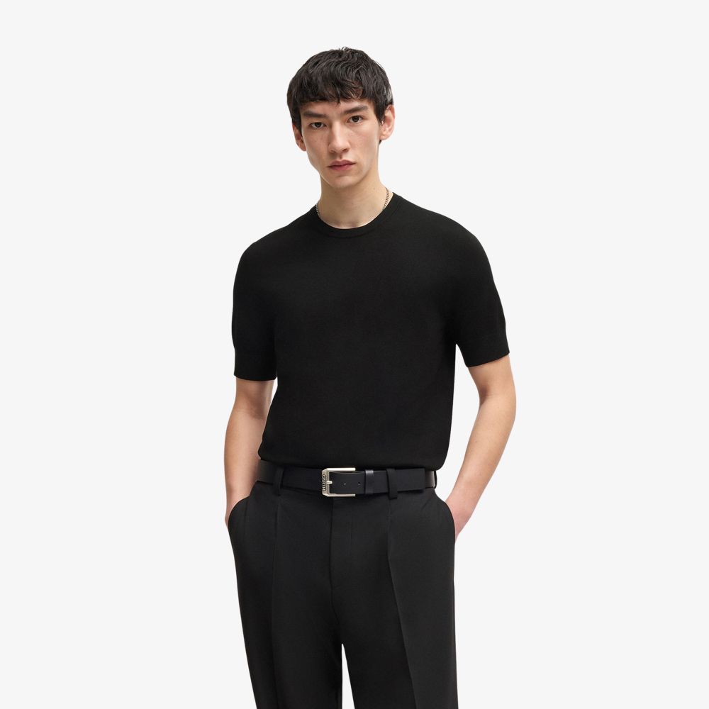HUGO - Áo sweater dáng slim-fit ngắn tay
