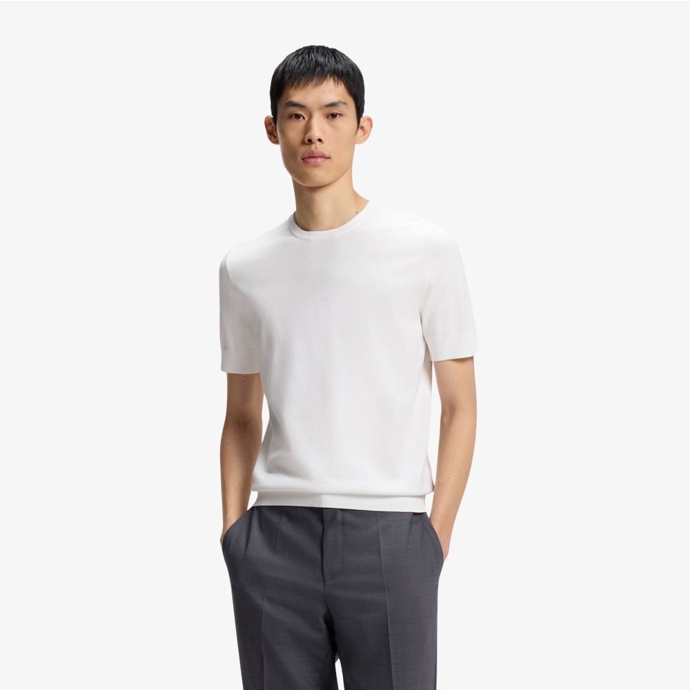 HUGO - Áo sweater dáng slim-fit ngắn tay