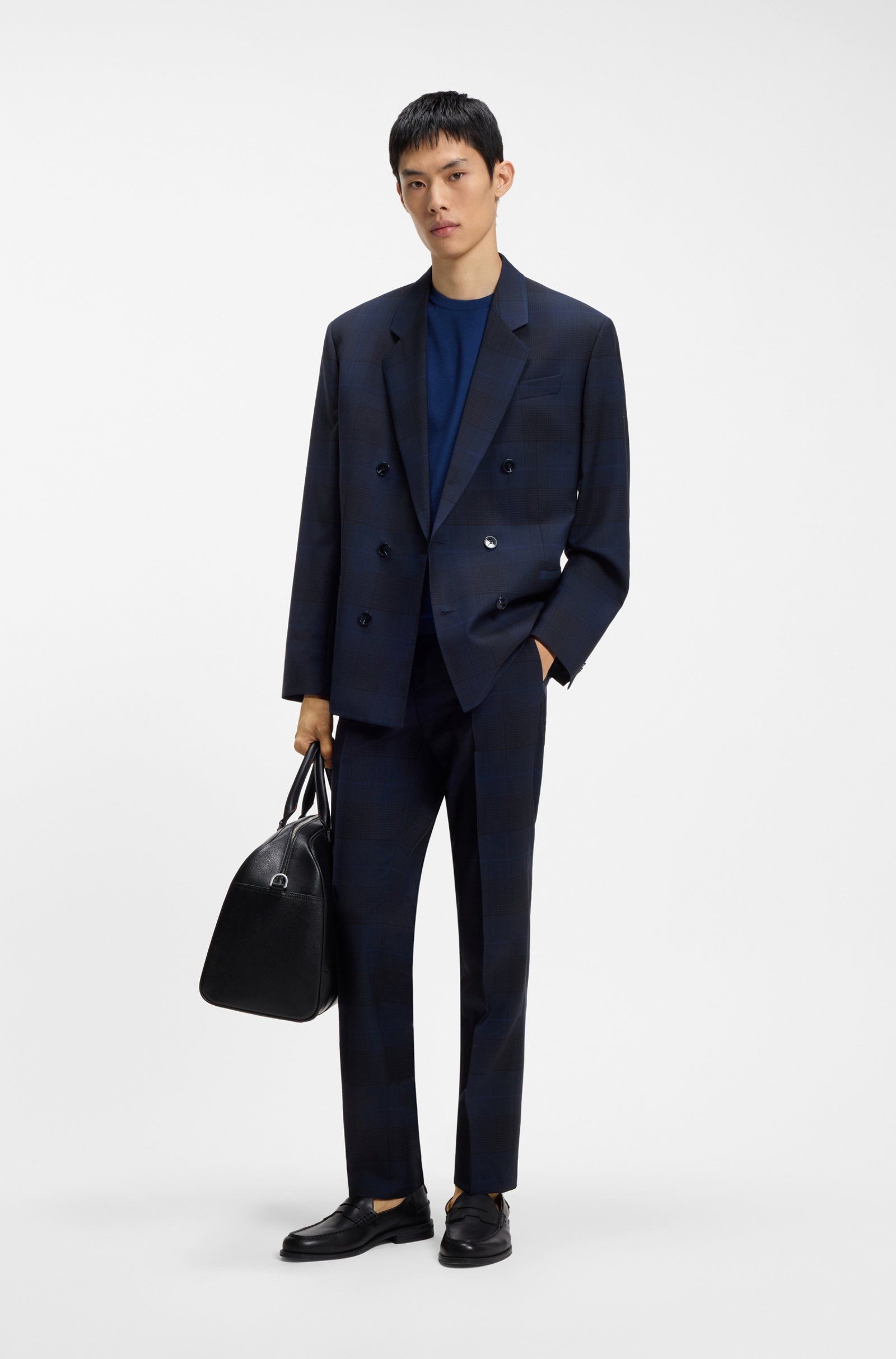 HUGO - Áo sweater dáng slim-fit ngắn tay