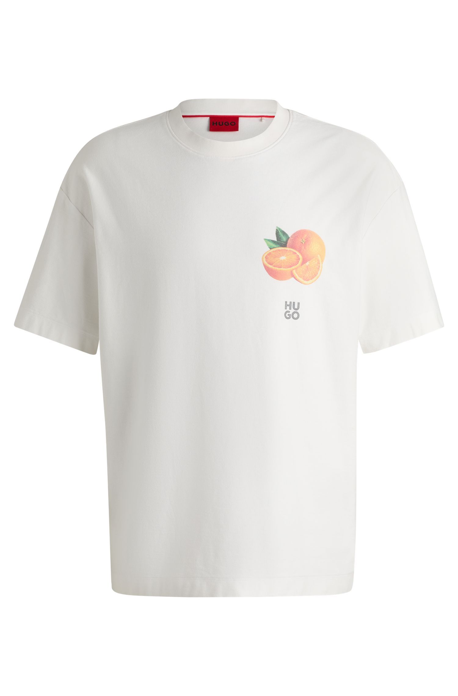 HUGO - Áo thun vải cotton jersey in họa tiết quả cam