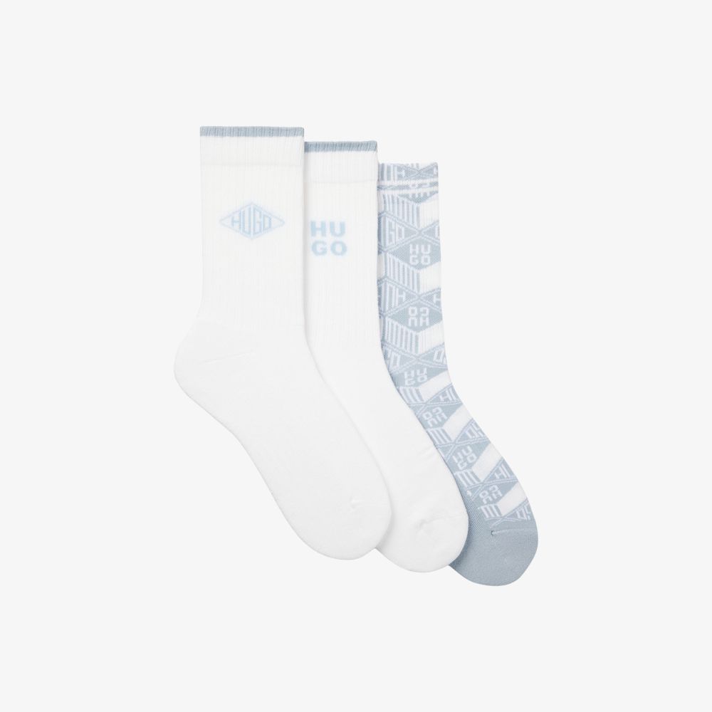HUGO - Bộ 3 tất ngắn cổ gân có chi tiết logo