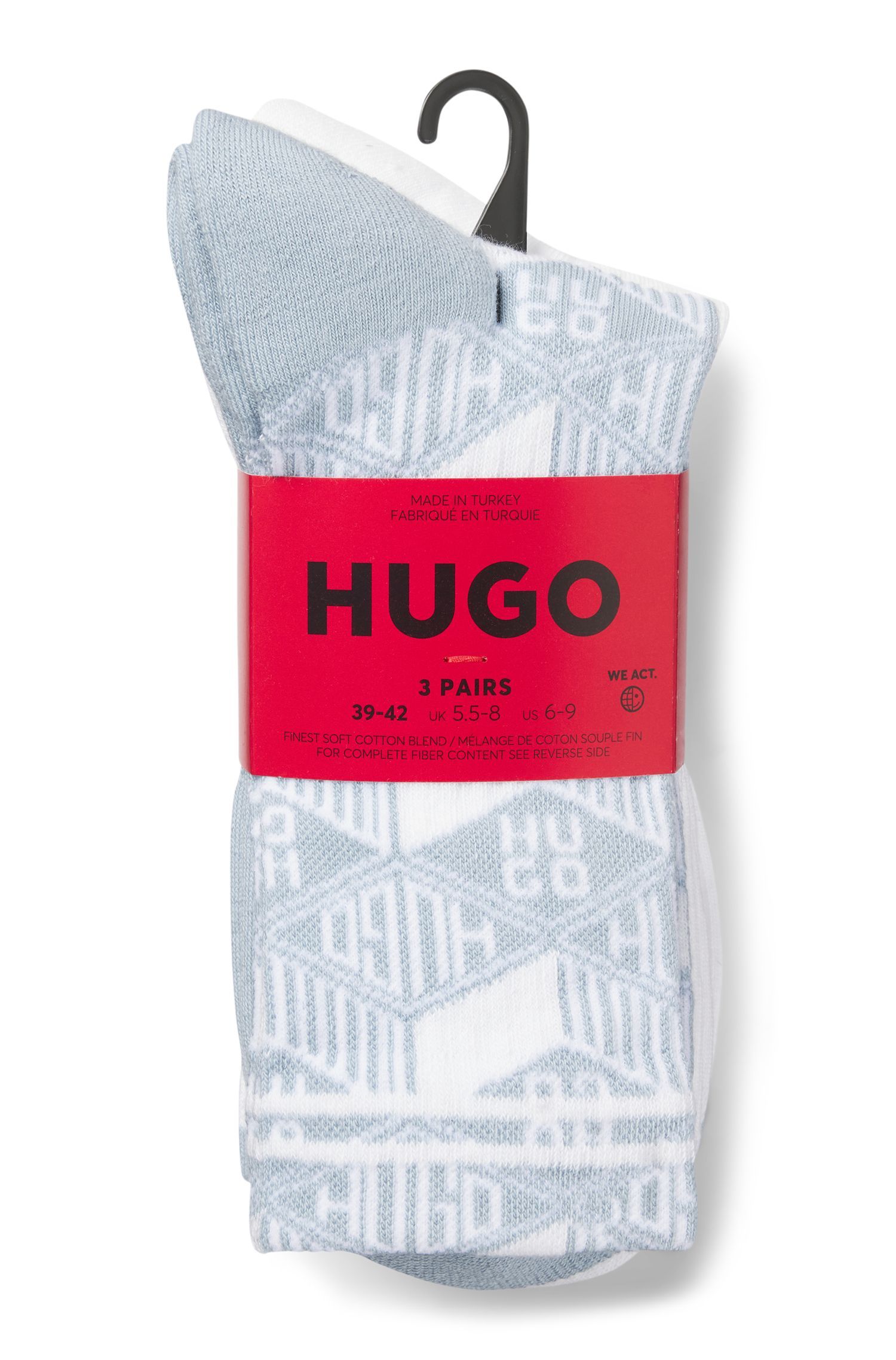 HUGO - Bộ 3 tất ngắn cổ gân có chi tiết logo
