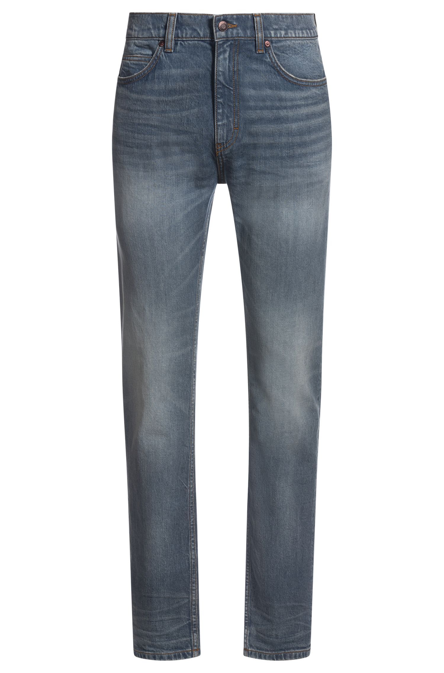 HUGO - Quần jeans dáng slim fit vải denim xám xanh co giãn